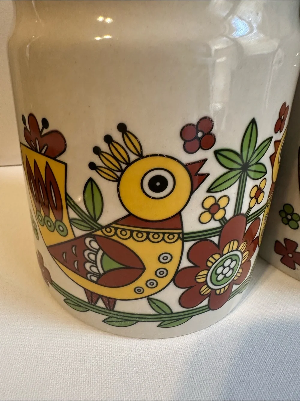 Set of 2 Vintage Retro Ceramic Bird Canister Set